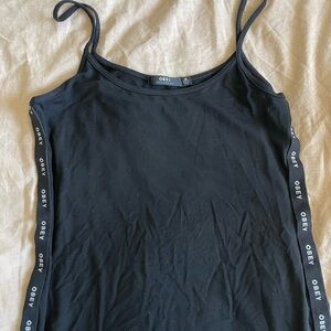 Obey Black body con dress with Logo Straps